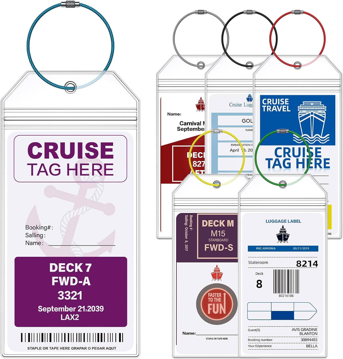 Cruise Luggage Tags for Carnival, MSC, Costa, NCL  Princess Cruise Ships, 6Pack Clear Tags Zip Seal Reusable Cruise Travel Essentials for 2023-2024