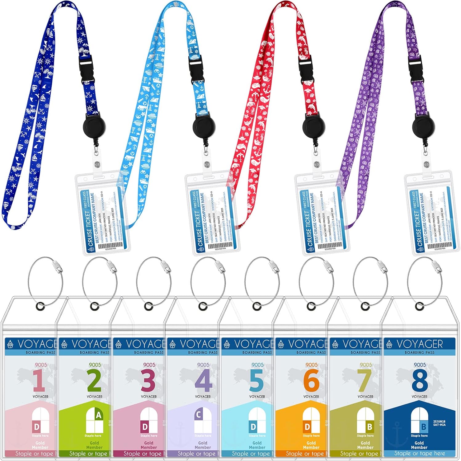 12 Pack Cruise Lanyards with Ship Card Holders Retractable Cruise Luggage Tag Holder Cruise Kit Zip Seal and Steel Cruise Accessorie Essentials Waterproof Cruise Holder for Celebrity Cruise (Fresh)