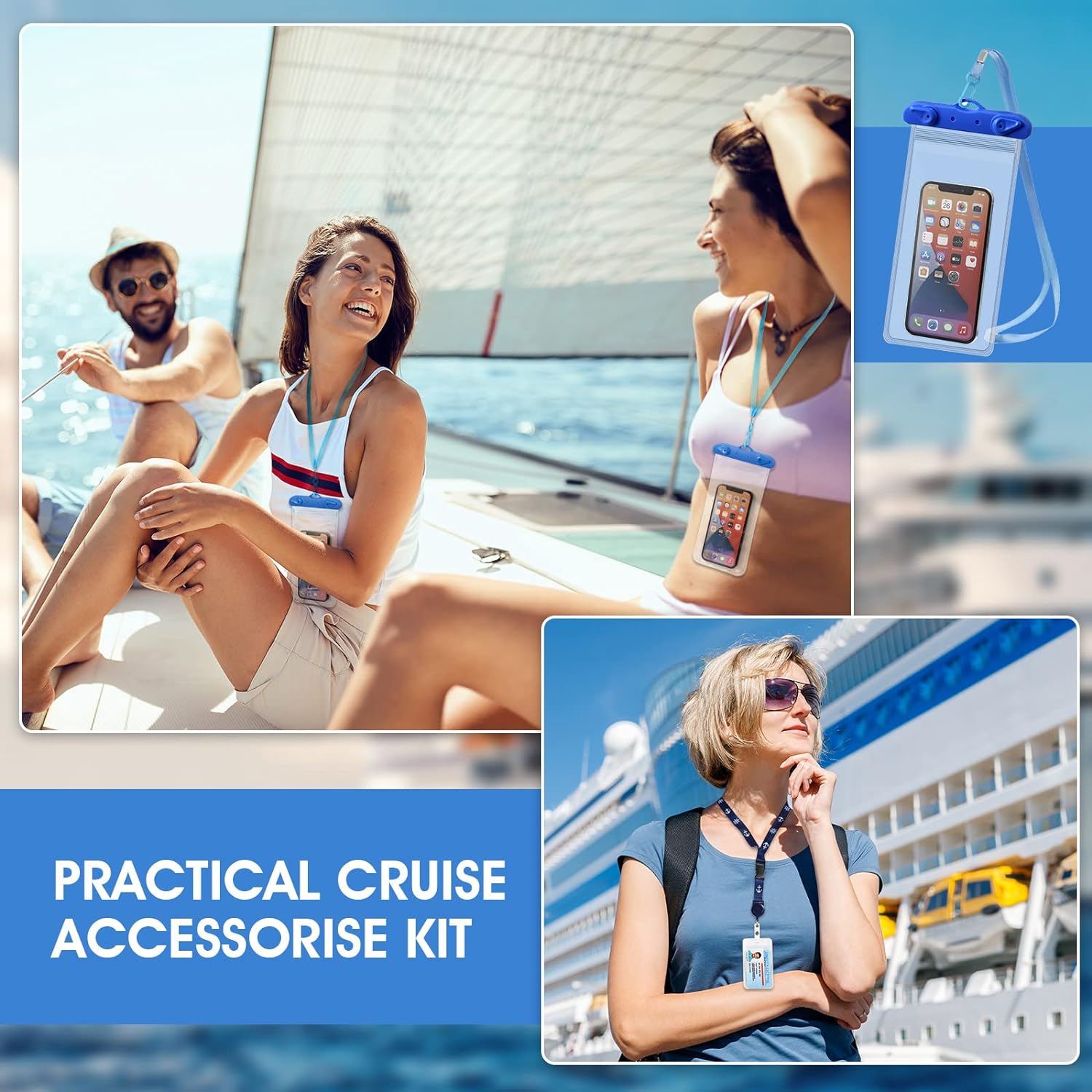 24 Pcs Cruise Accessories Kit Includes Clear Carnival Cruise Luggage Tags with Metal Loop and Cruise Lanyards for Ship Cards with ID Holder Drink Bags with Funnel Cruise Power Strip Phone Pouch
