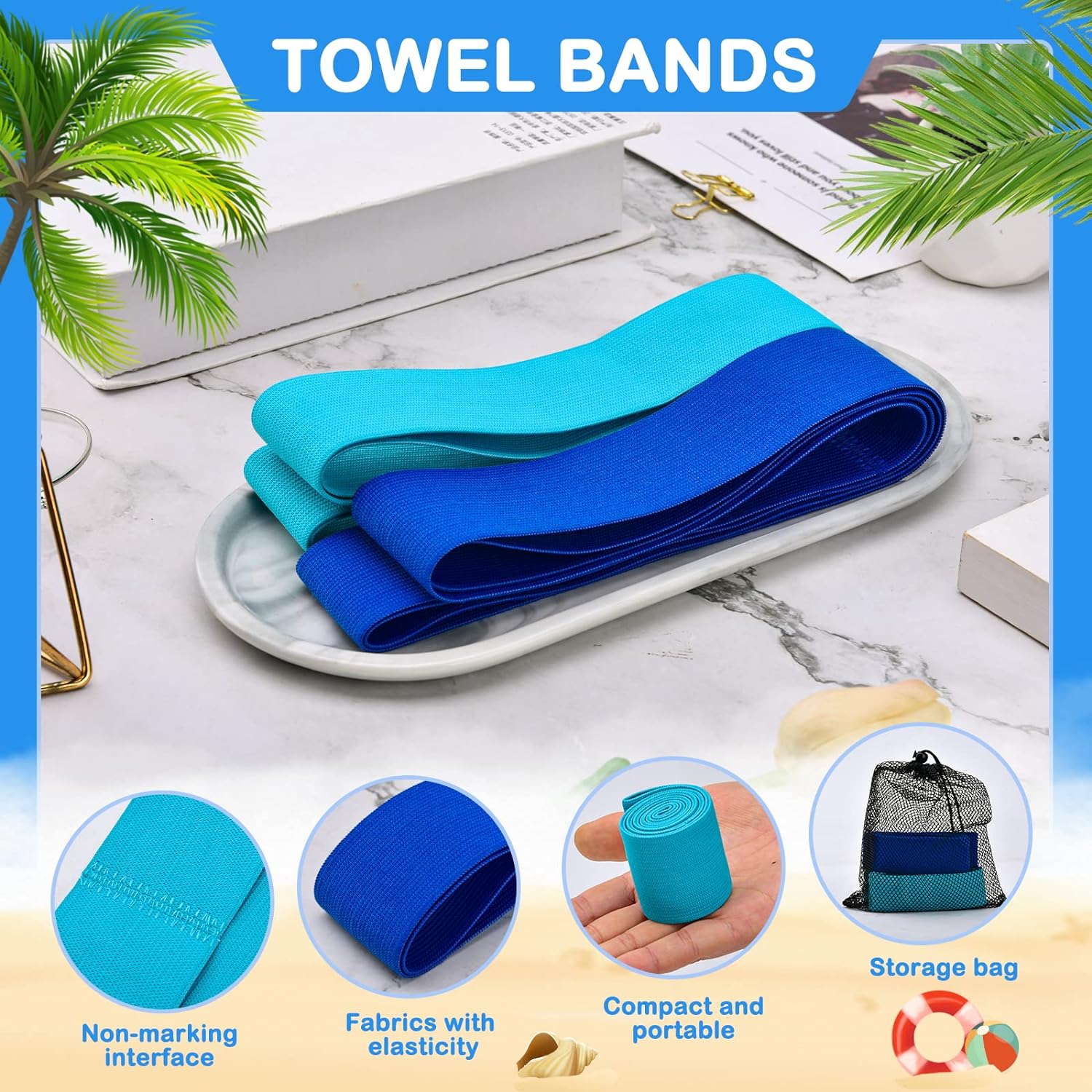 4 Pack Towel Bands for Beach, Pool  Cruise Chairs, The Better Towel Chair Clips Towel Holder Beach Towel Clips