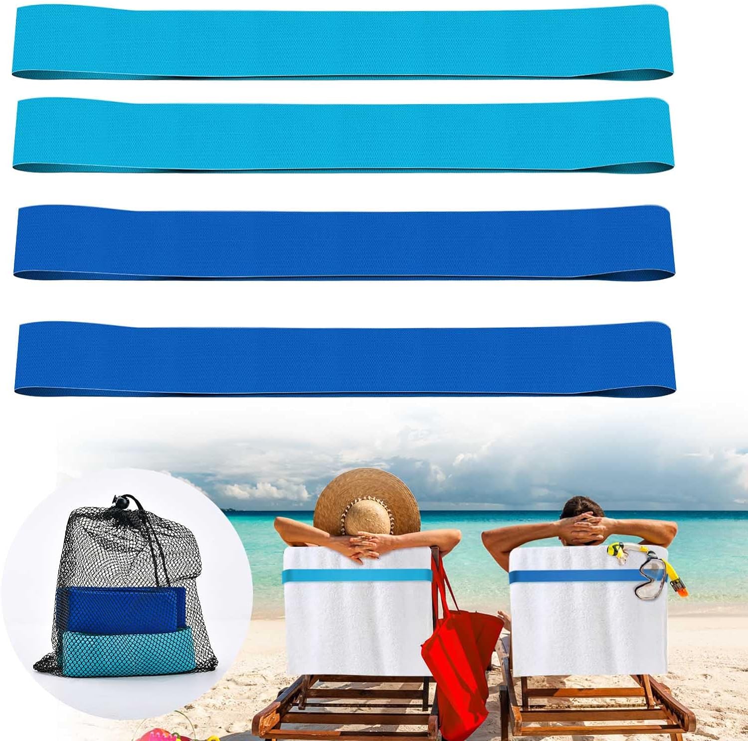 4 Pack Towel Bands for Beach, Pool  Cruise Chairs, The Better Towel Chair Clips Towel Holder Beach Towel Clips
