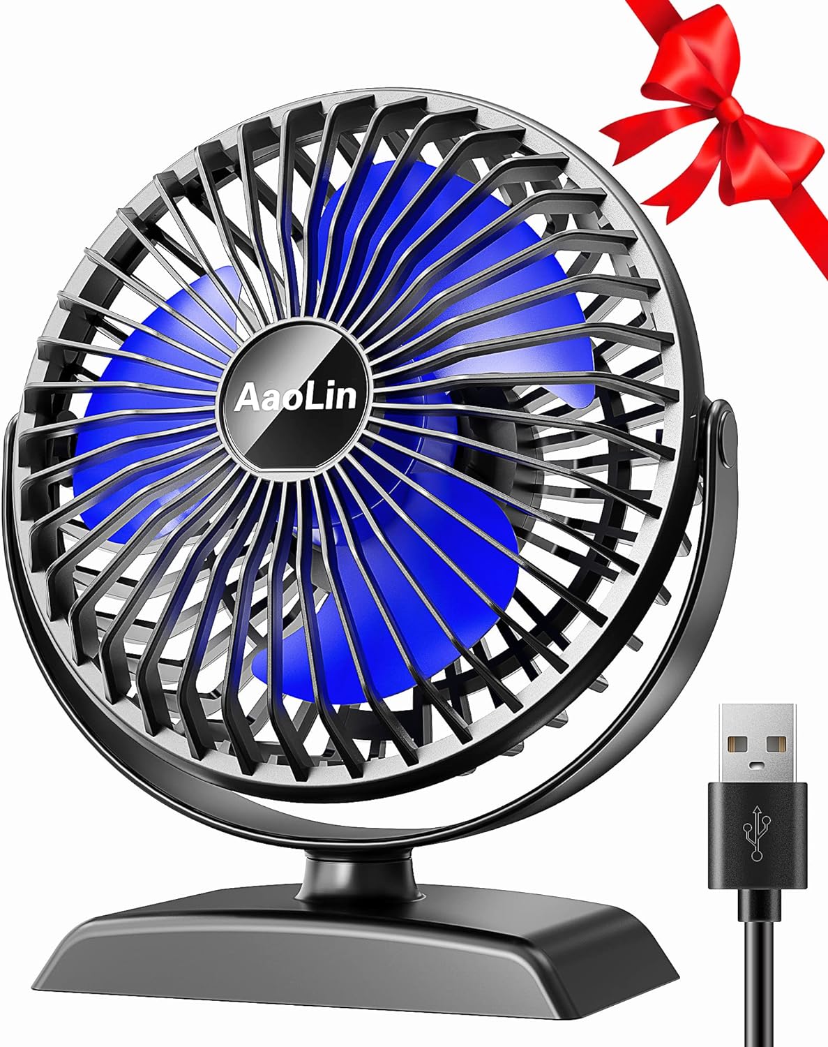 AaoLin Desk Fan, USB Small Fans with 3 Speeds Strong Airflow, Quiet Portable, 360° Rotation Personal Table Fan for Home,Office, Bedroom Desktop