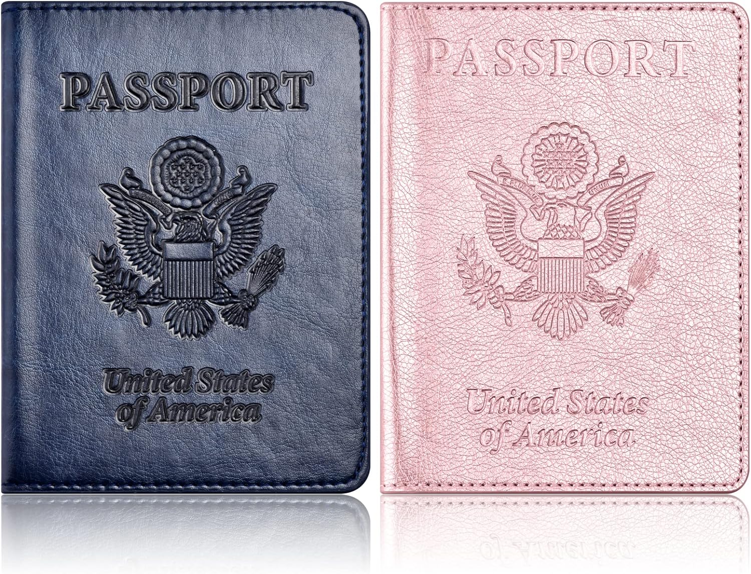Eoehro 2Pack Passport Wallet with Vaccine Card Slot, Faux Leather, Dark blue+Rose gold, Unisex