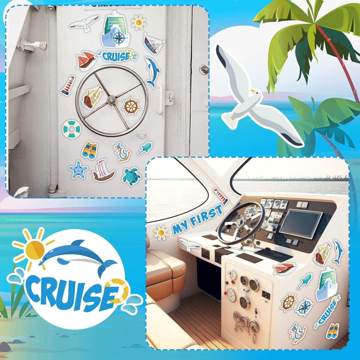 Oudain 20 Pcs First Cruise Door Magnets Boat Car Magnets Funny Cruise Door Decorations Cruise Magnets for Door Refrigerator Cruise Essentials for Carnival Cruise Ship Wheel Anchor Cruise Accessories