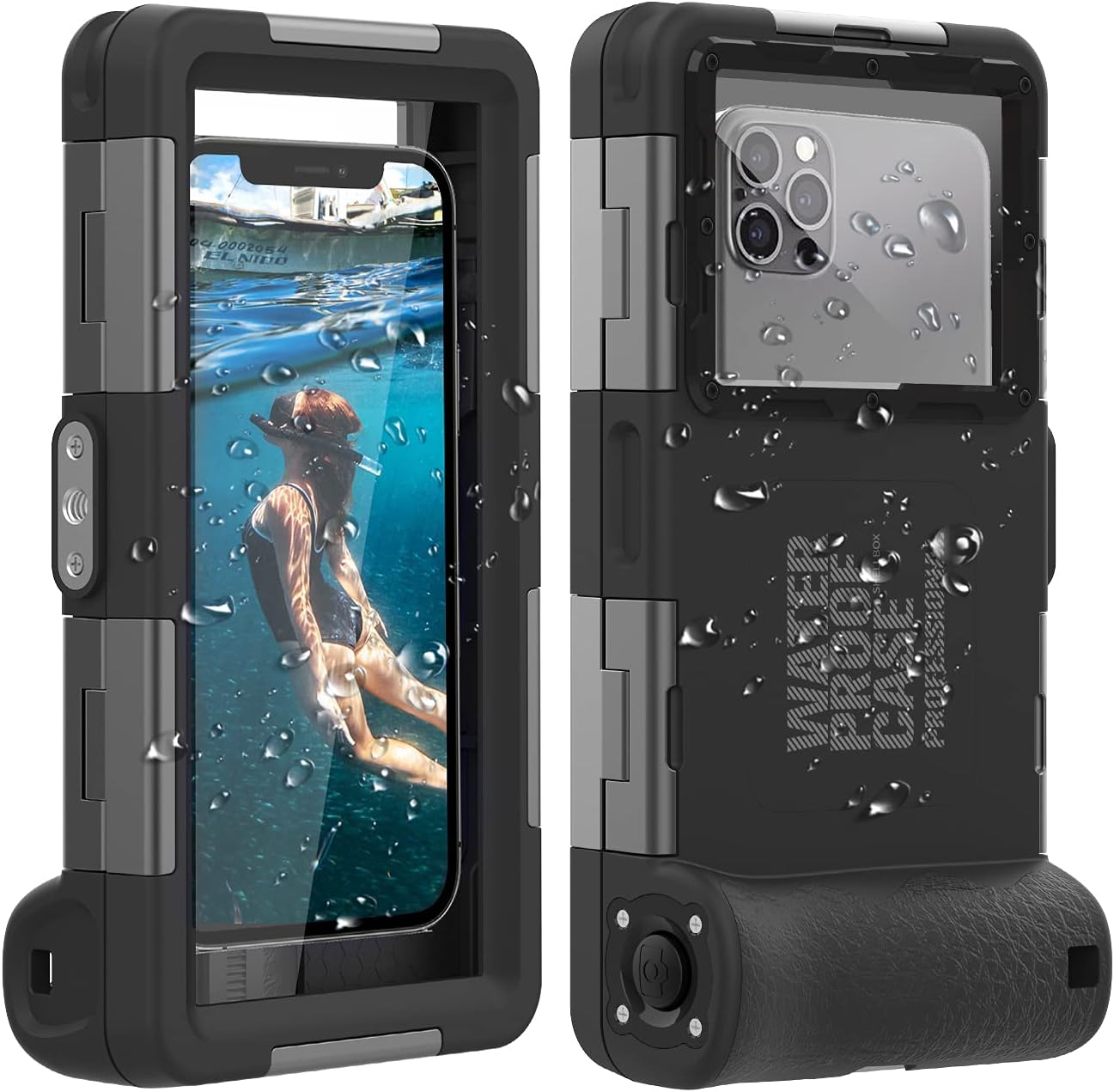 (2nd Gen) Universal Phone Waterproof Case for Most of Samsung Galaxy and iPhone Series, 50ft Underwater Photography Waterproof Housing, Diving Case for Swimming Snorkeling Photo Video (All Black)