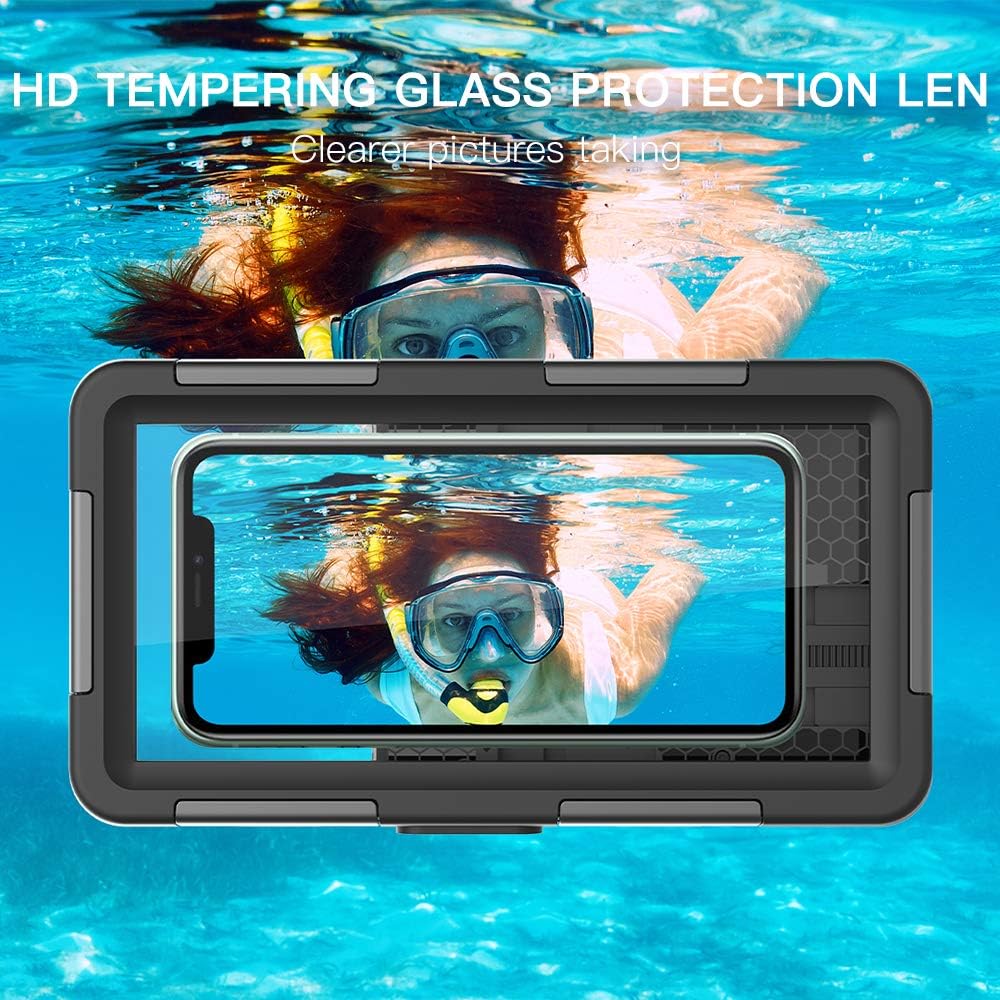 (2nd Gen) Universal Phone Waterproof Case for Most of Samsung Galaxy and iPhone Series, 50ft Underwater Photography Waterproof Housing, Diving Case for Swimming Snorkeling Photo Video (All Black)