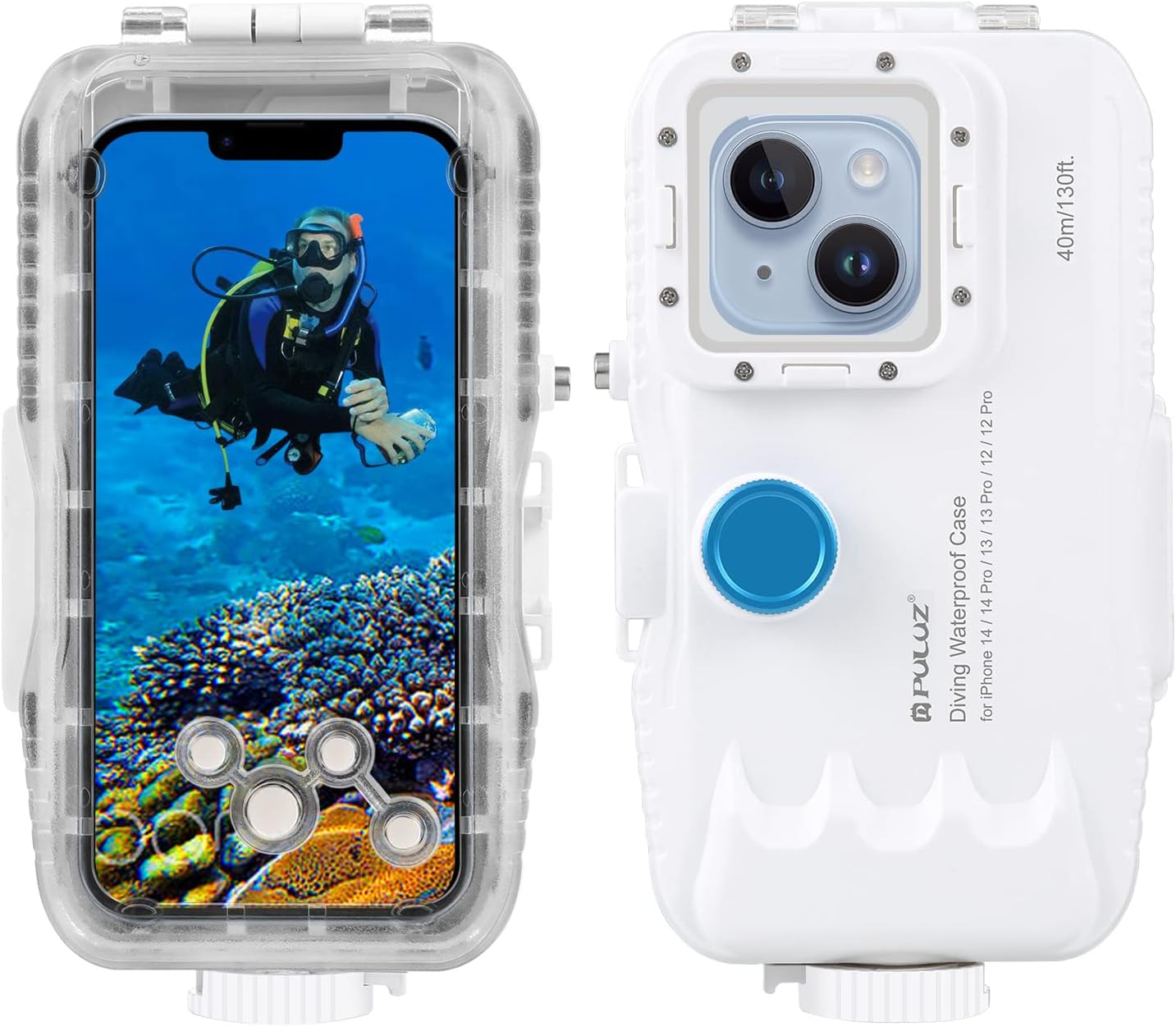 40M/131FT Underwater Housings for iPhone 14/14 Pro / 13/13 Pro / 12/12 Pro, Dive Photography Case, IP68 Protective Diving Shell Accessories