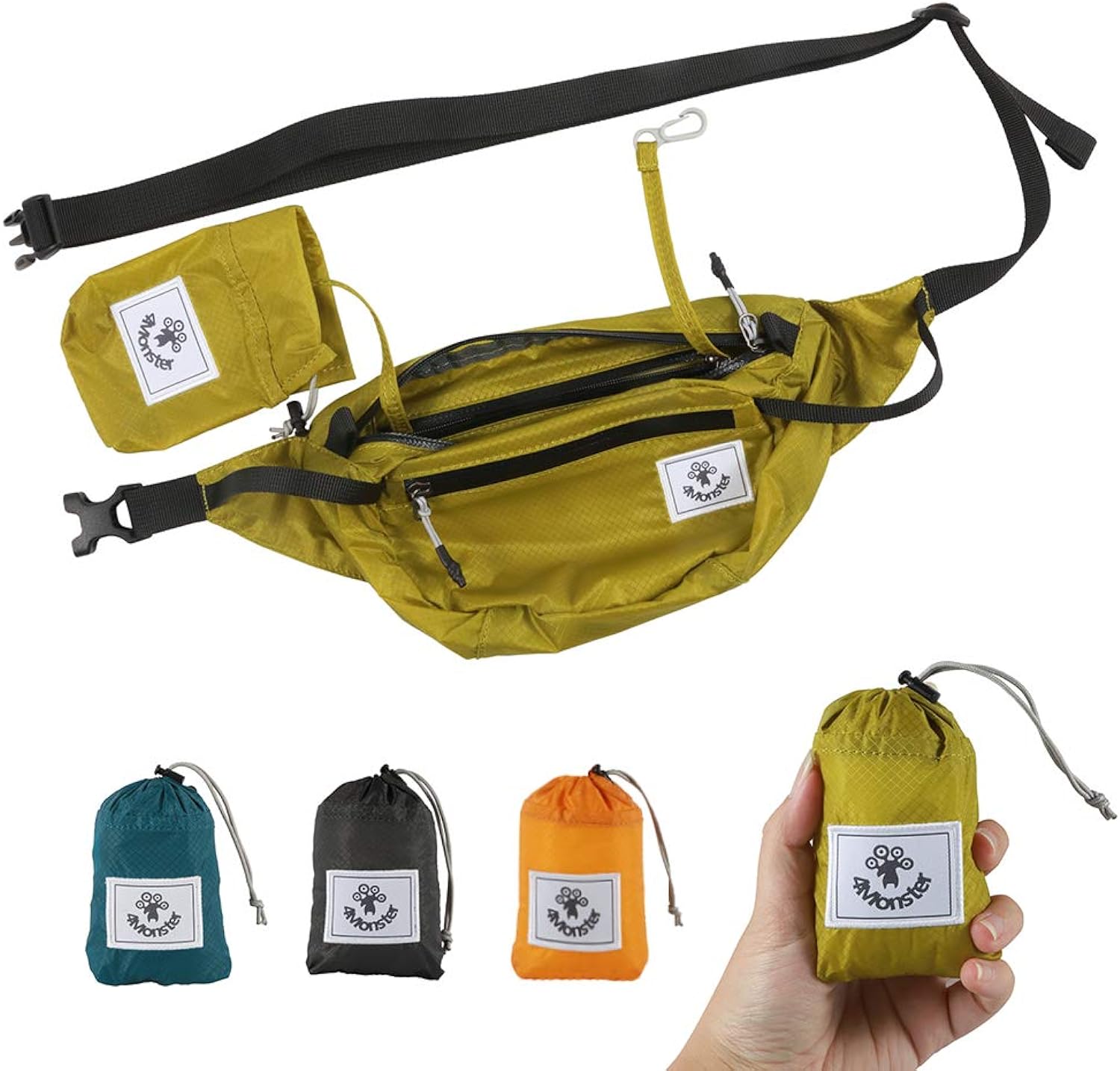 4Monster Hiking Waist Packs Portable,Water Resistant Fanny Bag with Adjustable Strap,Lightweight Crossbody Chest Bag Slim Bag