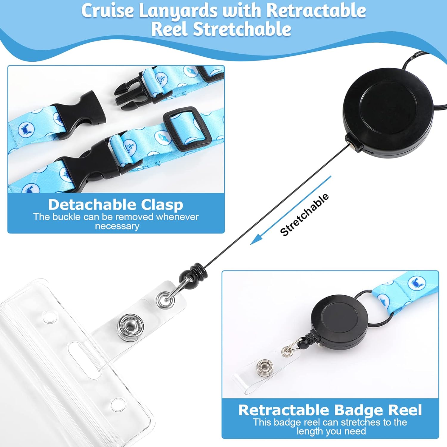 6 Sets Cruise Lanyards for Cruise Ship Cards Retractable Cruise Lanyards Waterproof ID Badge Holders with 8 Pcs Cruise Luggage Tags for Carnival Cruise(Fresh Sailing)