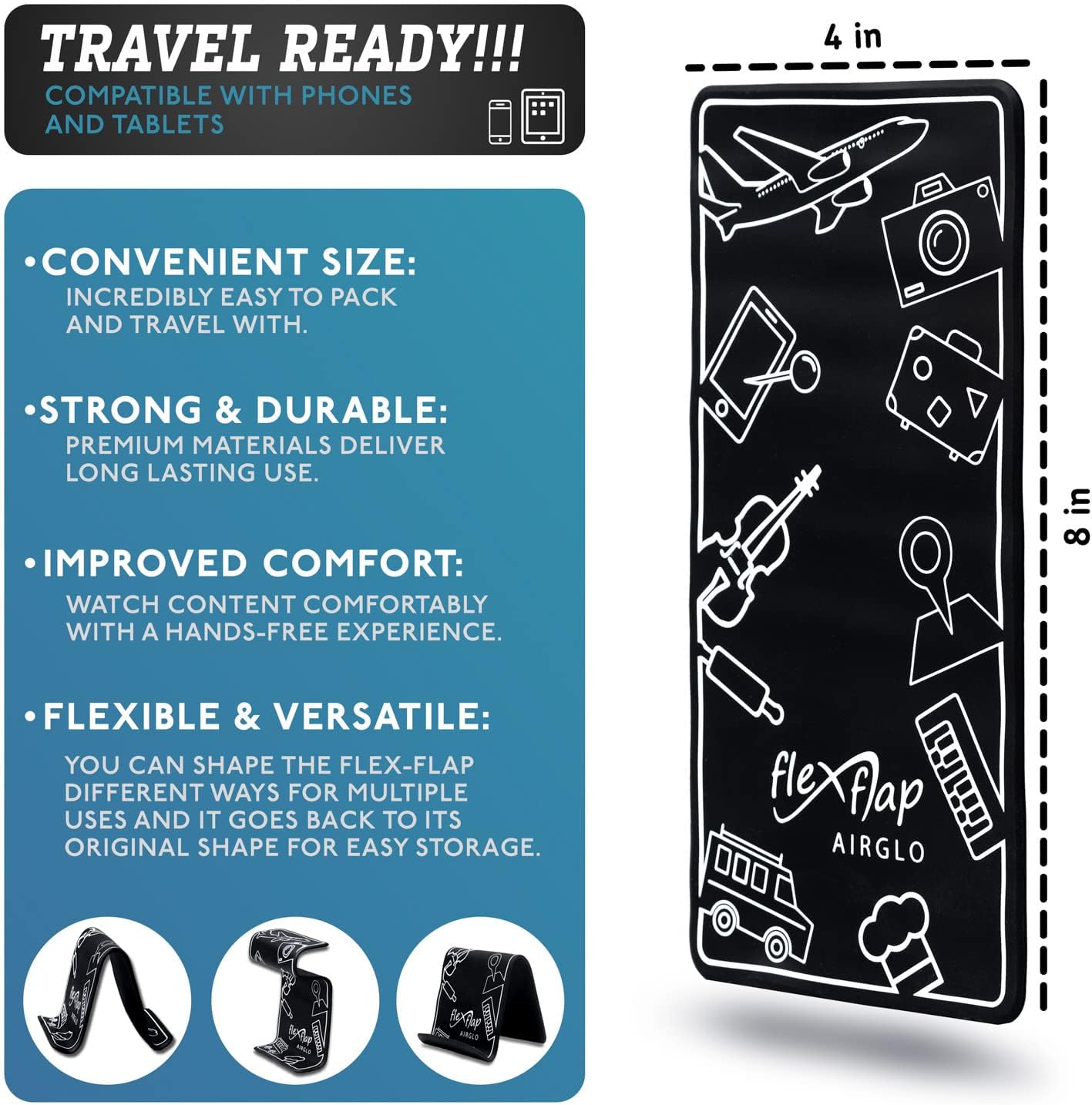 Airplane Travel Essentials for Flying Flex Flap Cell Phone Holder  Flexible Tablet Stand for Desk, Bed, Treadmill, Home  in-Flight Airplane Travel Accessories - Travel Must Haves Cool Gadgets