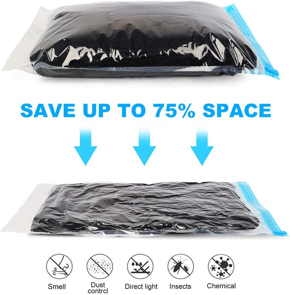 Compression Bags for Travel - Travel Essentials - 12 Pack Space Saver Bags - No Vacuum or Pump Needed - Vacuum Storage Bags for Travel Accessorie - Travel and Home Packing Organizers (transparent)