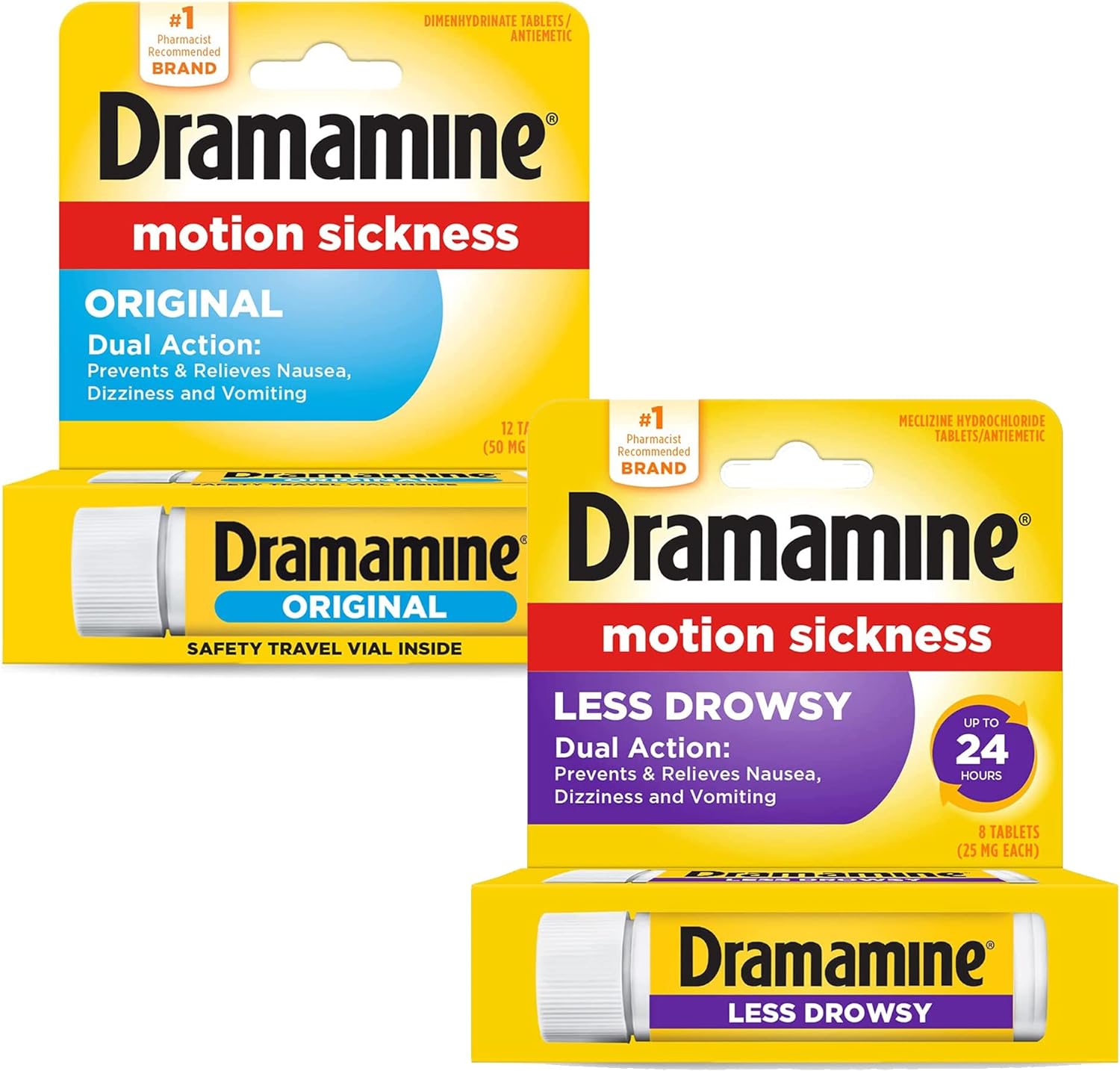 Dramamine Motion Sickness Relief Less Drowsey Formula, 8 Count