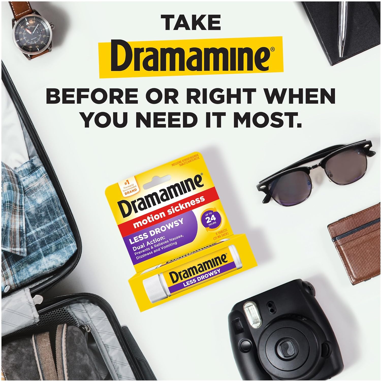 Dramamine Motion Sickness Relief Less Drowsey Formula, 8 Count