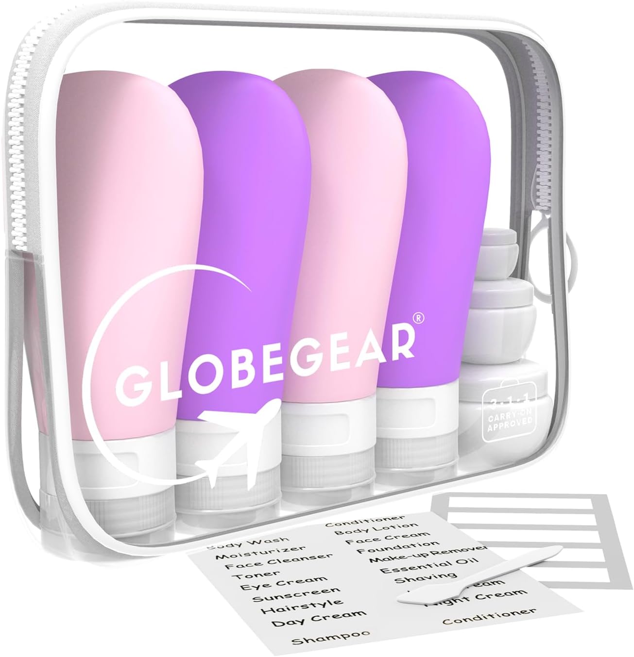 GLOBEGEAR TSA Approved Silicone Travel Bottles Leak Proof  Travel Size Containers for Toiletries Travel Kit with TSA Liquids Travel Bag