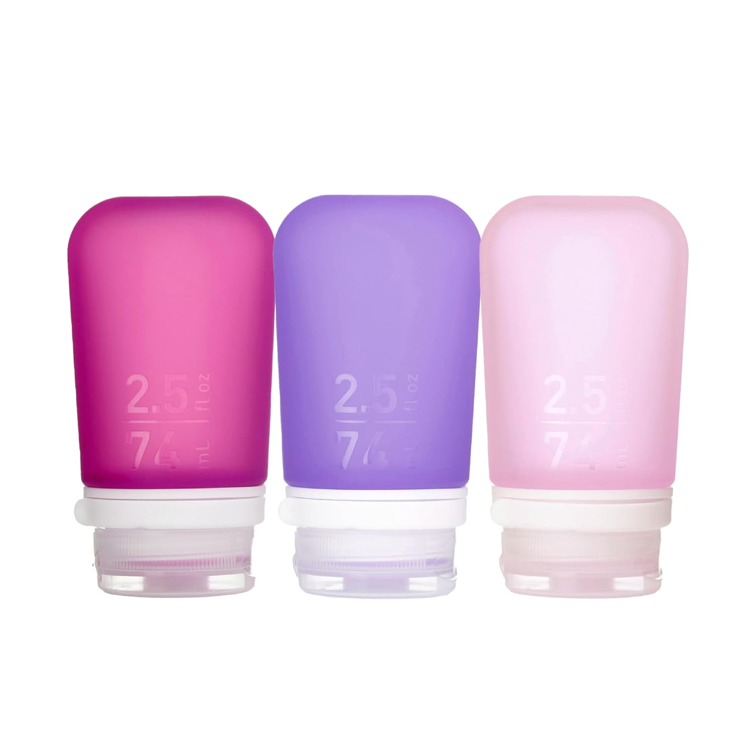 humangear GoToob+ 3-Pack (Small) | Refillable Silicone Travel Bottle | Locking Lid | Food-Safe Material, Clear/Purple/Teal, Small (1.7 fl.oz; 53ml)