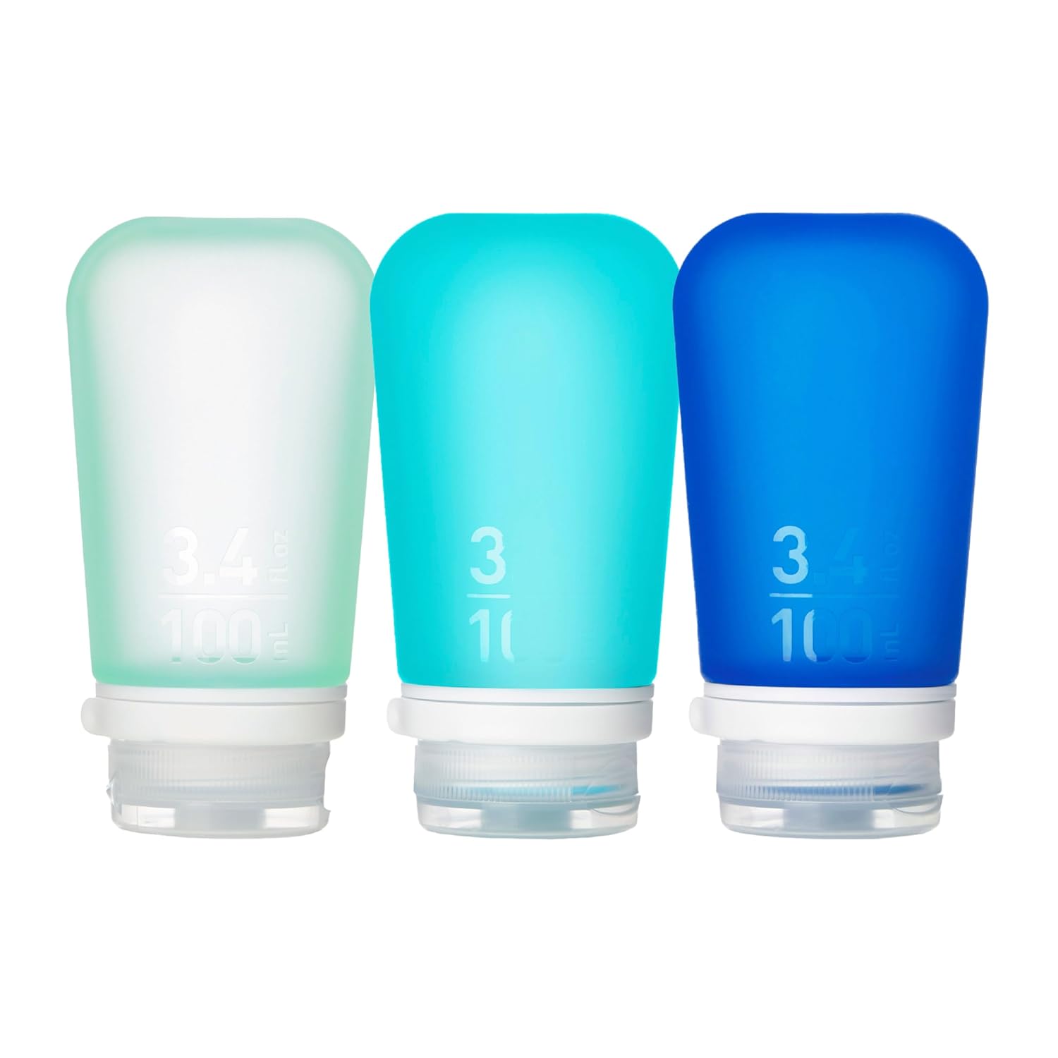 humangear GoToob+ 3-Pack (Small) | Refillable Silicone Travel Bottle | Locking Lid | Food-Safe Material, Clear/Purple/Teal, Small (1.7 fl.oz; 53ml)