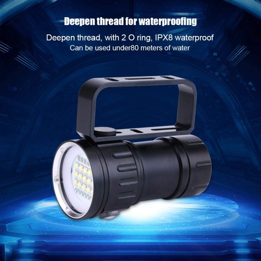 IPX8 18000LM 500M Flashlight, Waterproof Underwater Scuba Diving Lighting Lamp Light Handheld Video Photography Torch with Handle Bracket