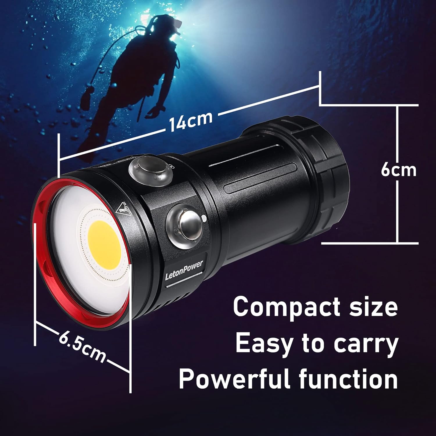 LetonPower Diving Flashlight, L15 10000Lumens Dive Light,100m Underwater Video Light, Scuba Dive Lights, Underwater Flashlight with Type-C Charging for Professional Under Water Sports