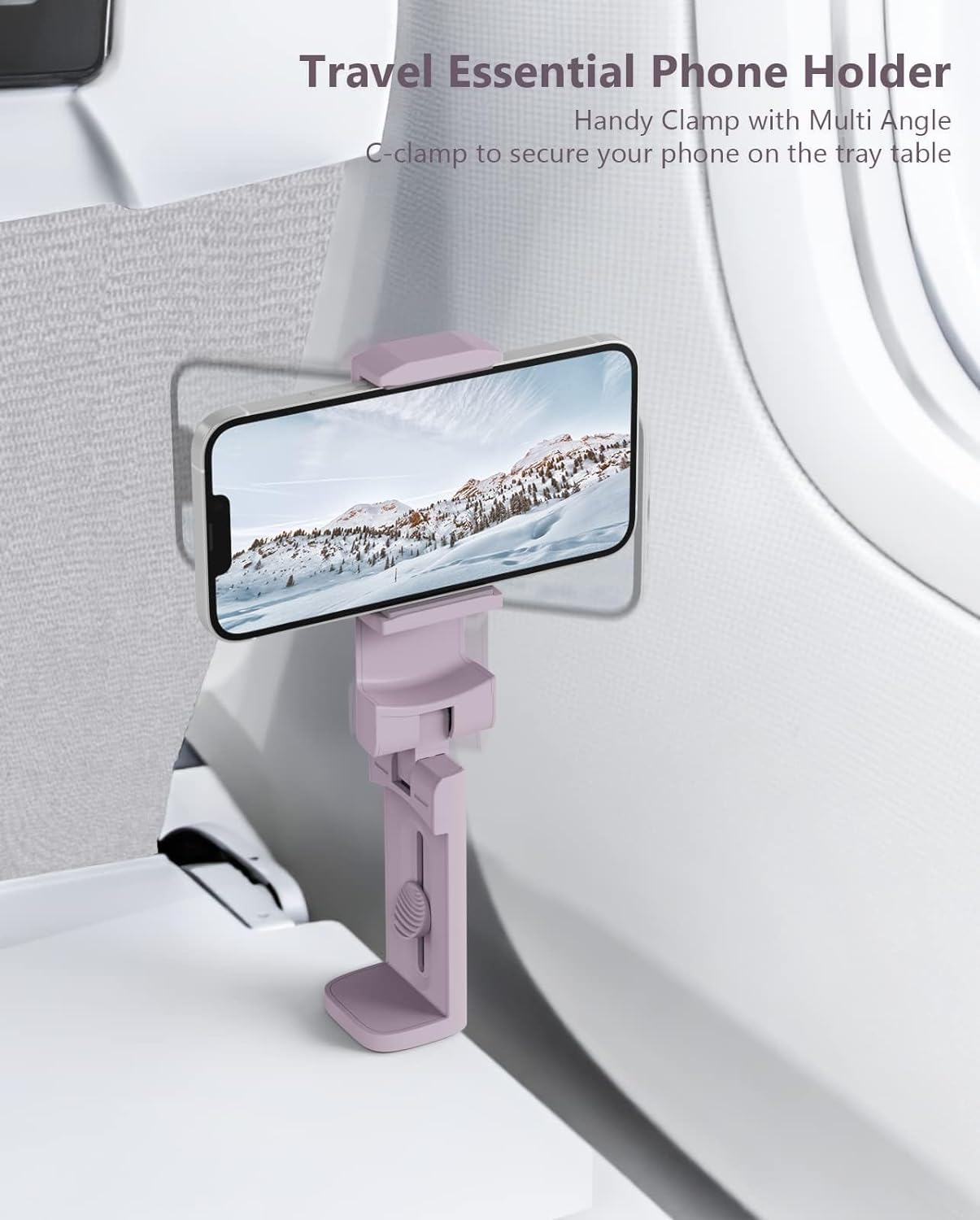 MiiKARE Airplane Travel Essentials Phone Holder, Universal Handsfree Phone Mount for Flying with 360 Degree Rotation, Accessory for Airplane, Travel Must Haves Phone Stand for Desk, Tray Table