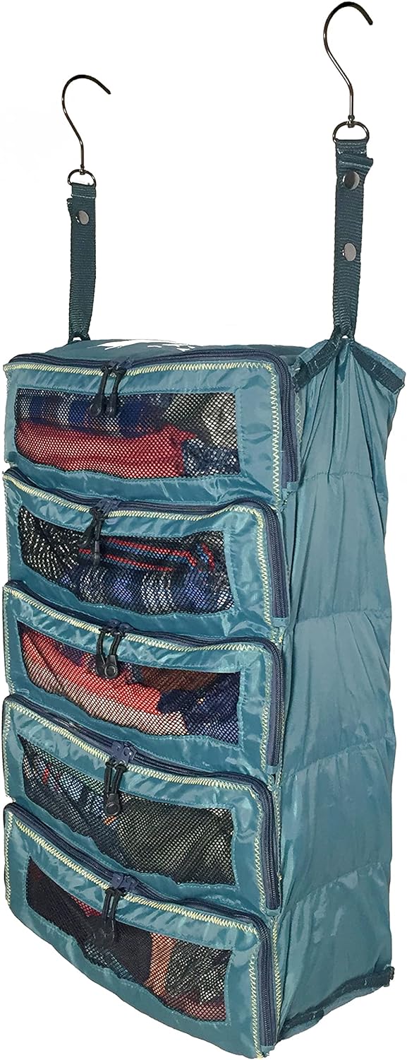 Pack Gear Hanging Suitcase Organizer, Travel Essential Foldable Packing Cubes, Pack Large or Carry On Luggage, Shelf Organizer for Closet (Green)