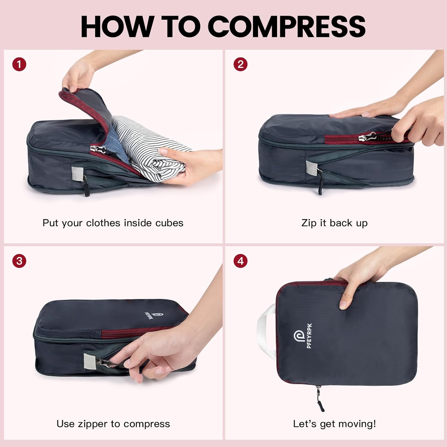 PFEYRPK Compression Packing Cubes Travel Essentials for Suitcases,Expandable Packing Organizers 7 Set with Clear Toiletries and Shoe Bag for Carry on Luggage.