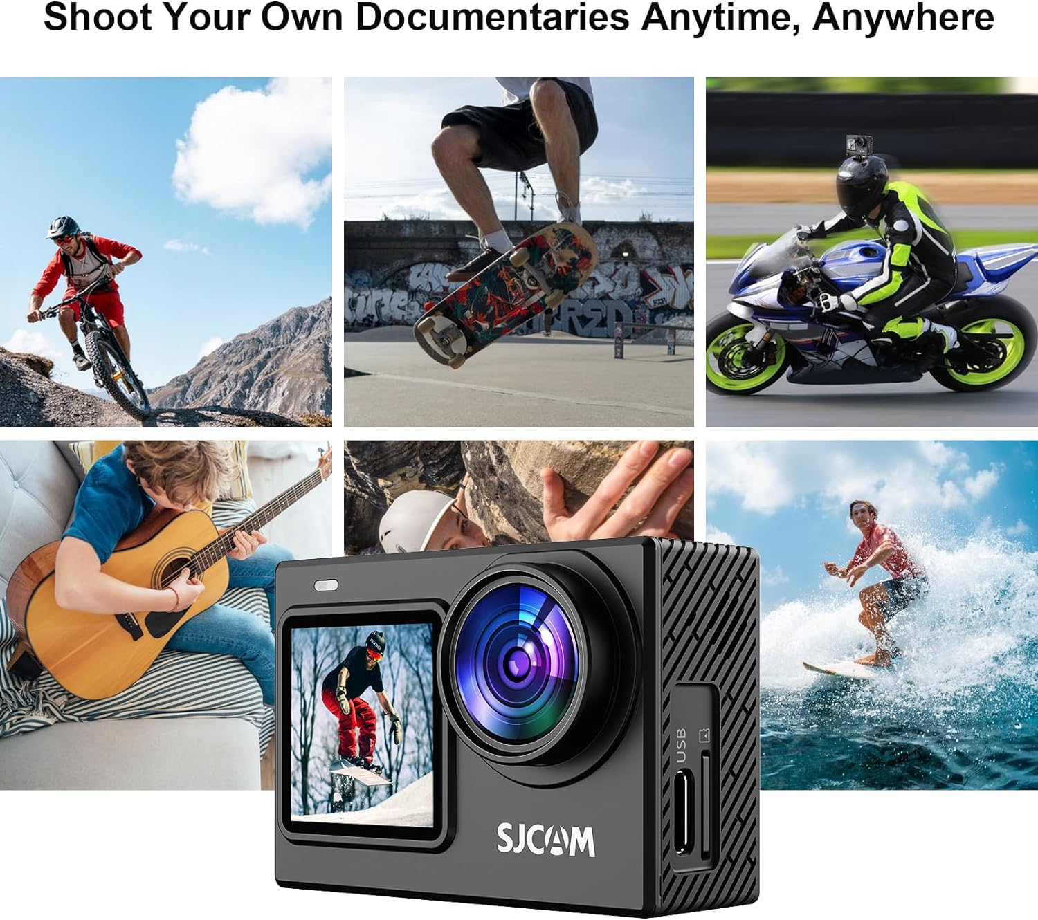 Action Cam SJCAM SJ6Pro 4K60FPS – Doppio Schermo, Stabilizzazione EIS 6 Assi, Impermeabile 40m, 165° Grandangolo