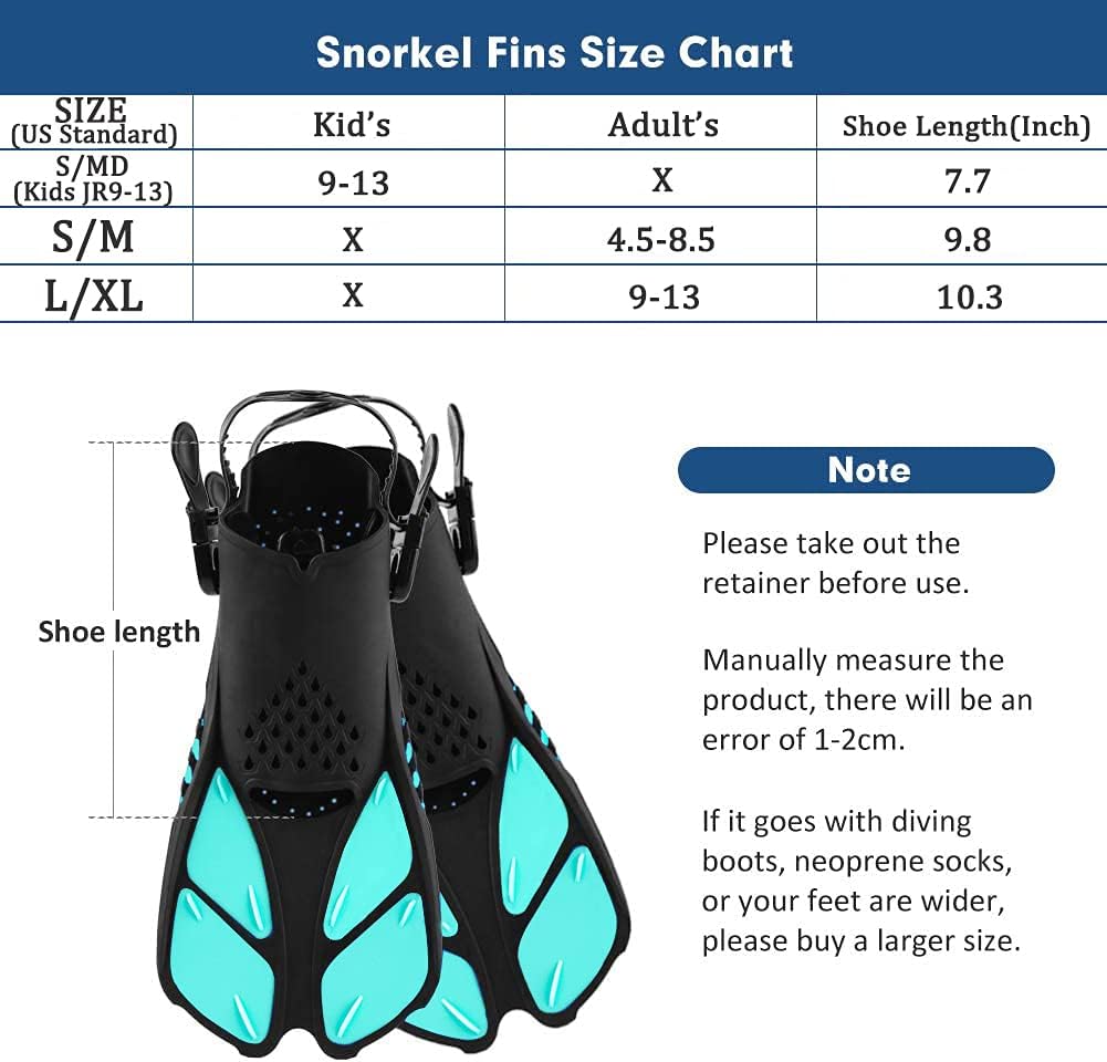 Sugaroom Swim Fins Open Heel, Adjustable Snorkel Fins Diving Fins with Mesh Bag, Snorkeling Gear Flippers Travel Size Short Flippers for Lap Swimming Scuba Dive Adult Men Women Kids