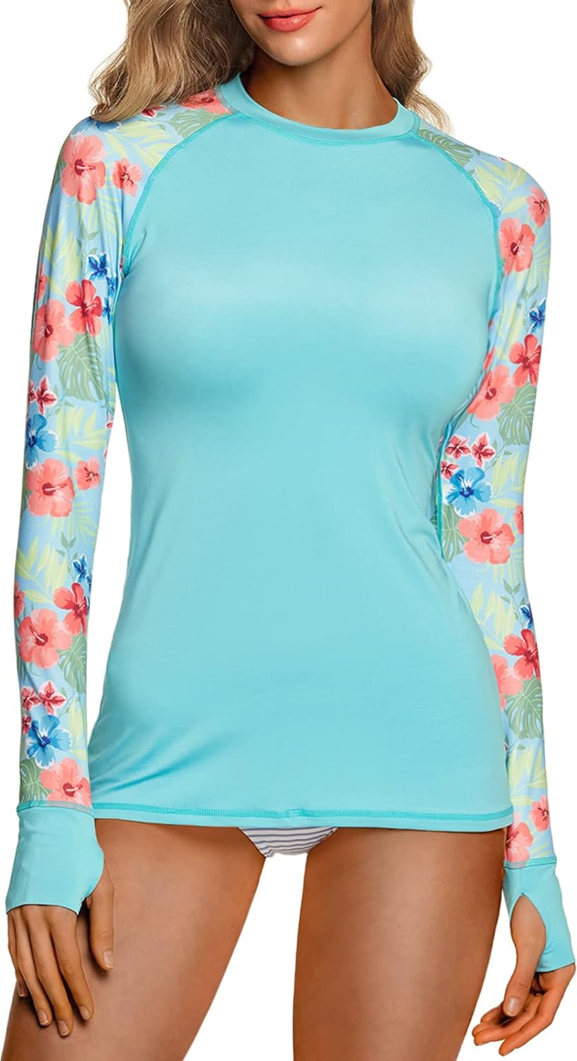 TSLA Womens UPF 50+ Rash Guard Long Sleeve, UV/Sun Protection Swim Shirts, Water Beach Surf Swim Top