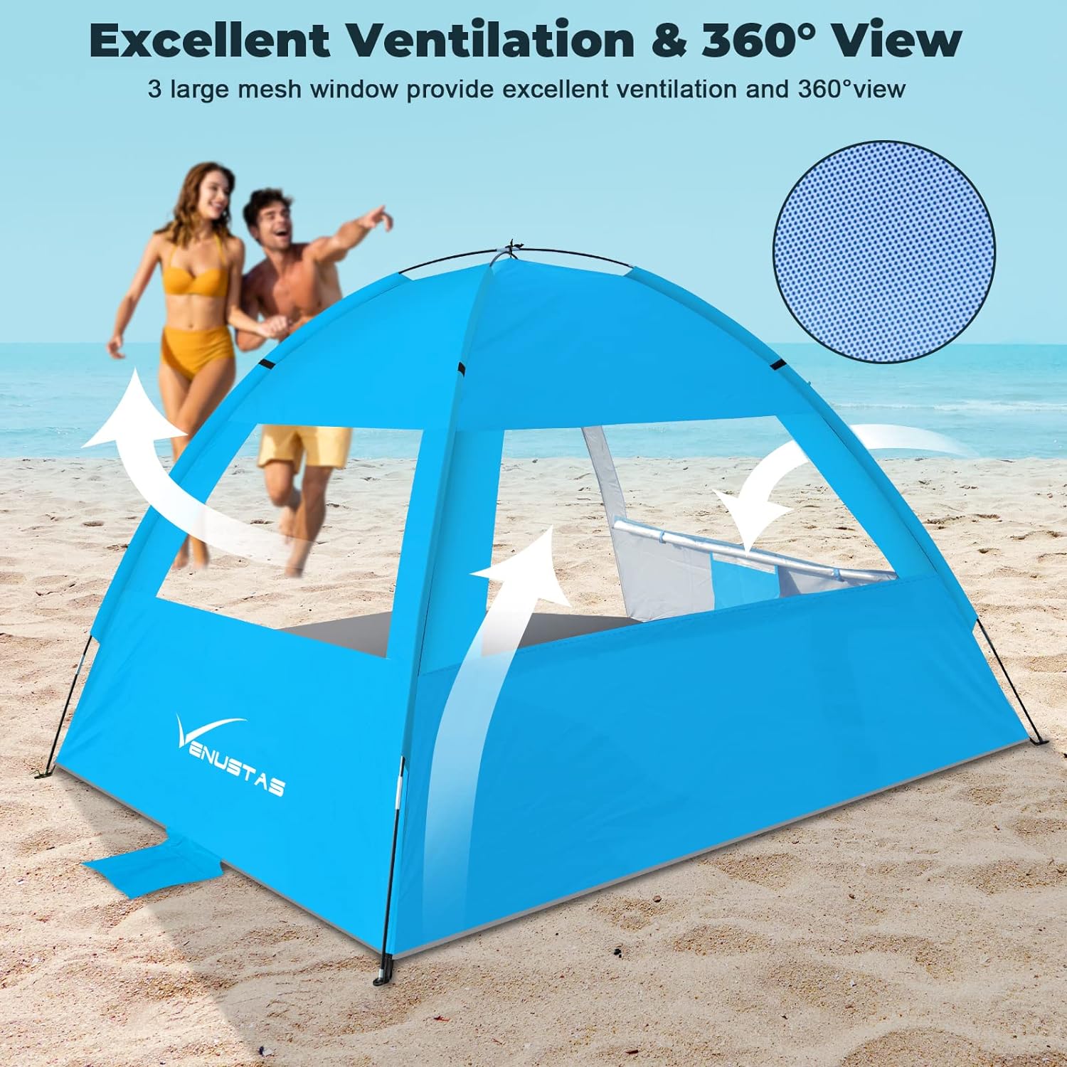 Venustas Beach Tent Sun Shelter for 3/4-5/6-7/8-10 Person, UPF 50+ UV Protection Beach Canopy, Lightweight and Easy Setup