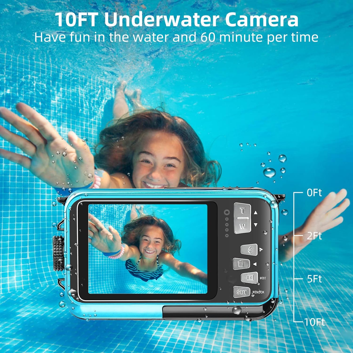 Waterproof Digital Camera, Underwater Camera for Snorkeling, 2.7K 48MP Full HD Under Water Camera with Selfie HD Dual Screens, 10FT Water Camera for Photography on Vacation