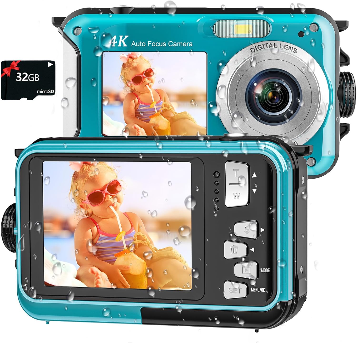 YISENCE 4K Underwater Camera 11FT Waterproof Camera with 32GB Card 48MP Autofocus Dual-Screen Selfie Underwater Camera for Snorkeling Compact Floatable Digital Camera 1250mAh Battery Type-C (Yellow)