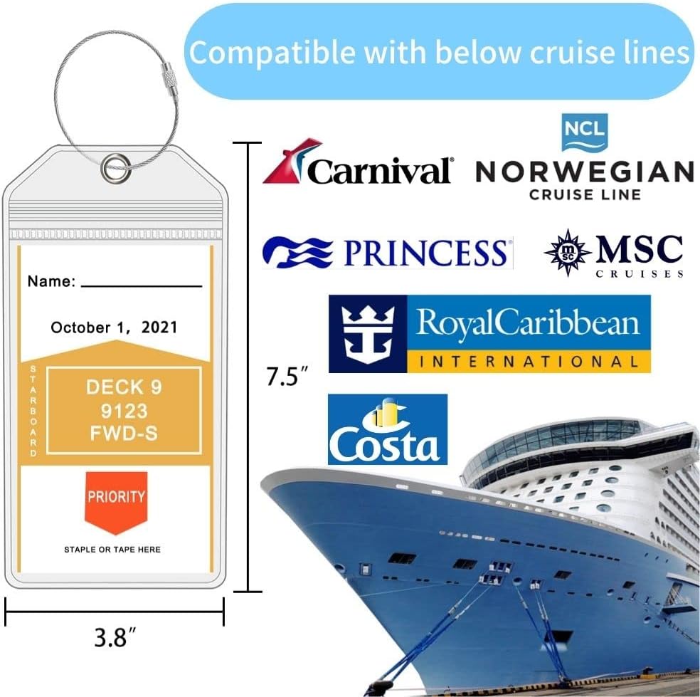 Cruise Essentials Kit, 2 Retractable Cruise Lanyards + 4 Packs Luggage Tag Holders + 4 Heavy Duty Cruise Cabin Magnetic Hooks, Most Commonly Used Cruise Items, Compatible All Cruise Lines (Navy)