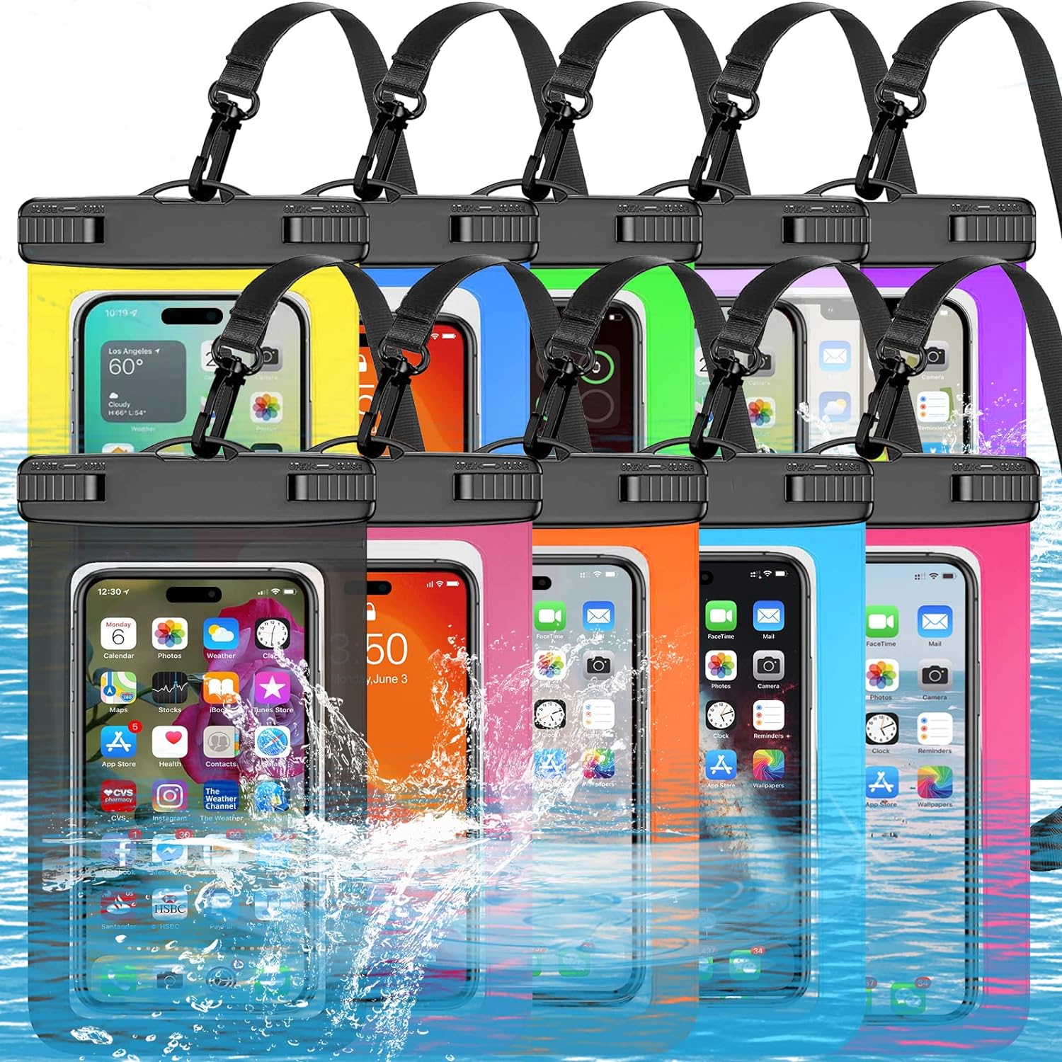 DXNONA 4 Pack Multicolor Universal Waterproof Case,Waterproof Phone Pouch Dry Bag for iPhone,Samsung Galaxy,Up to 7.5,IPX8 Cellphone Dry Bag,Boating,Swimming,Kayaking,Yachting