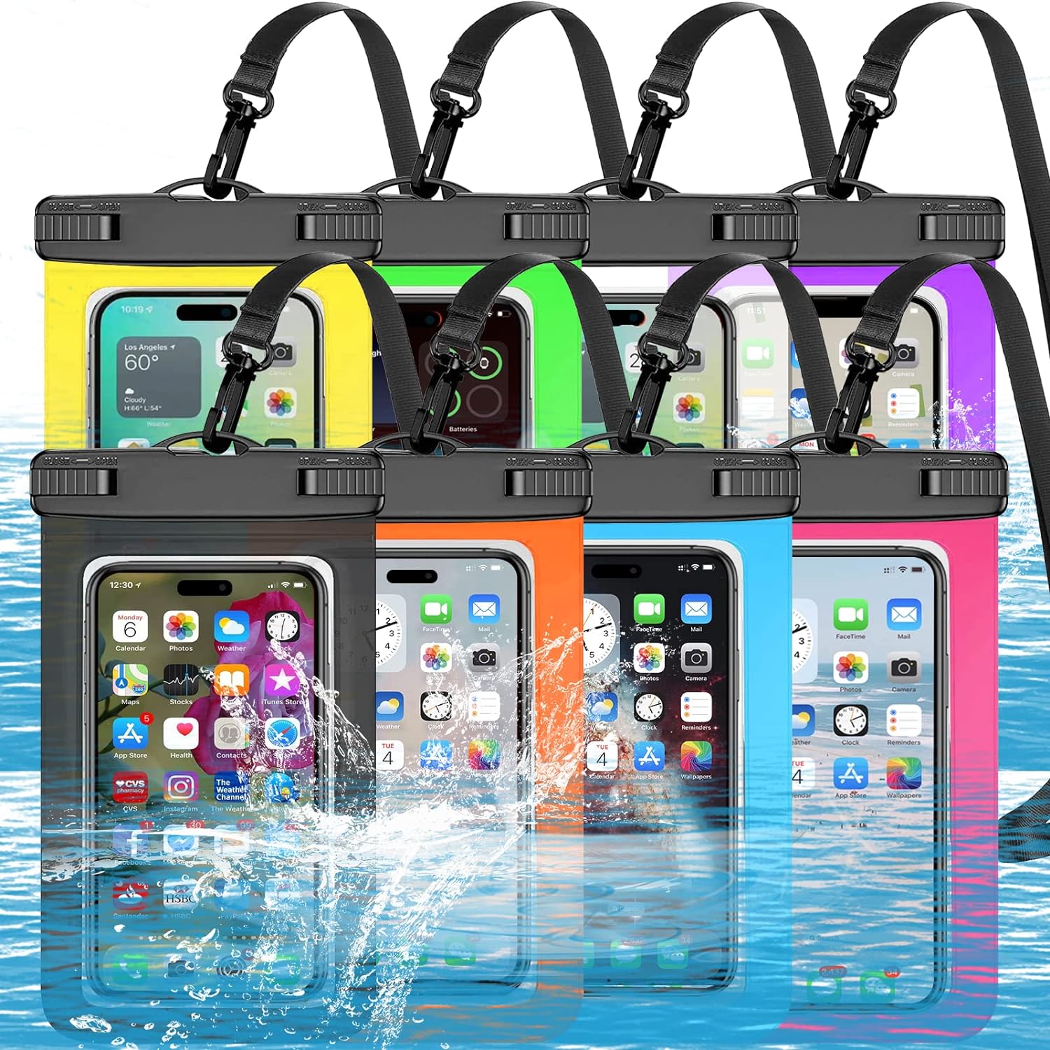 DXNONA 4 Pack Multicolor Universal Waterproof Case,Waterproof Phone Pouch Dry Bag for iPhone,Samsung Galaxy,Up to 7.5,IPX8 Cellphone Dry Bag,Boating,Swimming,Kayaking,Yachting