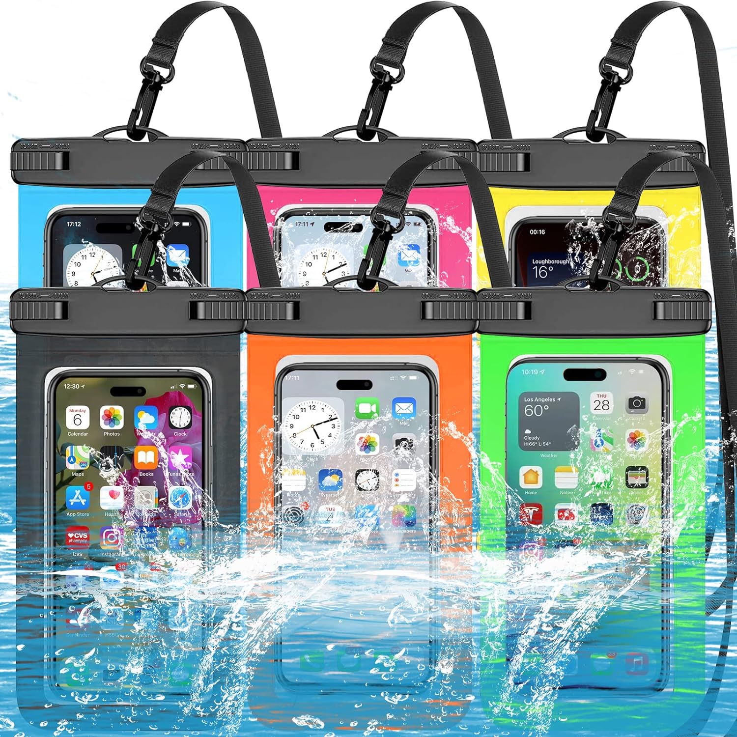 DXNONA 4 Pack Multicolor Universal Waterproof Case,Waterproof Phone Pouch Dry Bag for iPhone,Samsung Galaxy,Up to 7.5,IPX8 Cellphone Dry Bag,Boating,Swimming,Kayaking,Yachting