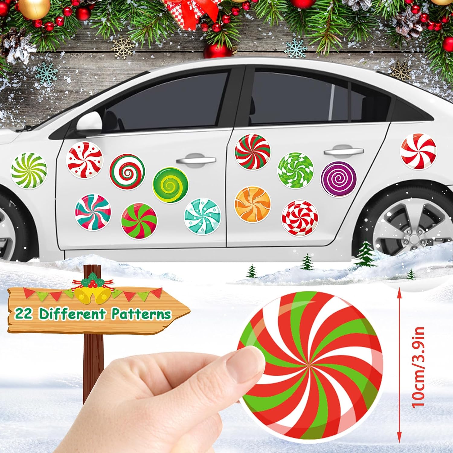 JULMELON 22 Pcs Christmas Candy Magnets Refrigerator Car Magnets Magnetic Sticker for Xmas Holiday DIY Decorations Party Favors Supplies