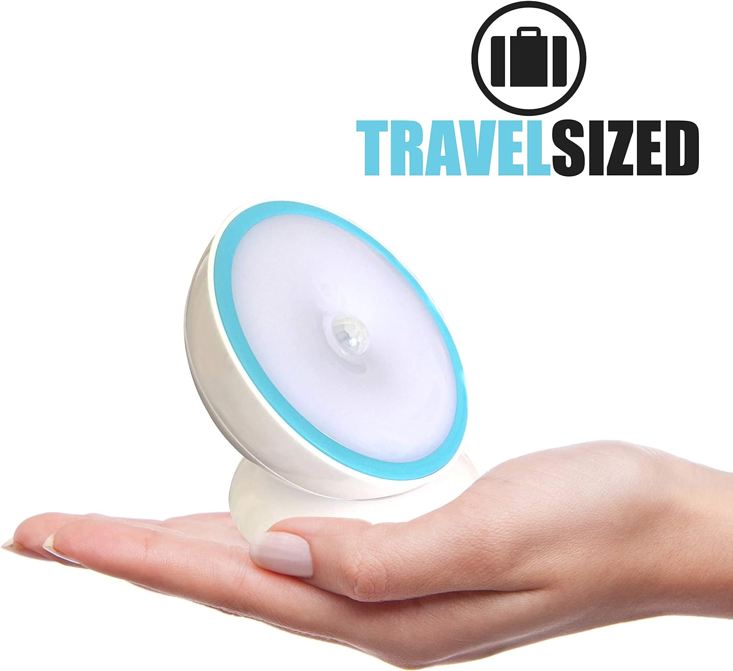 Night Light Motion Sensor [Battery Powered] with Rotating Base for Indoor Use in Bathroom, Hallway, Cruise Cabin  More White