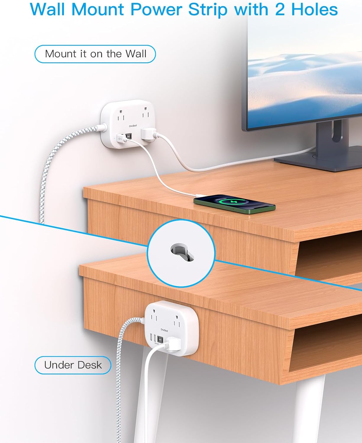 Travel Power Strip, Cruise Ship Essentials with USB C, Flat Plug Extension Cord with 3 Outlets 4 USB Ports(2 USB C), 5 ft Desk Wall Outlet Extender, Non Surge Protector for Cruise, Dorm Room, ETL