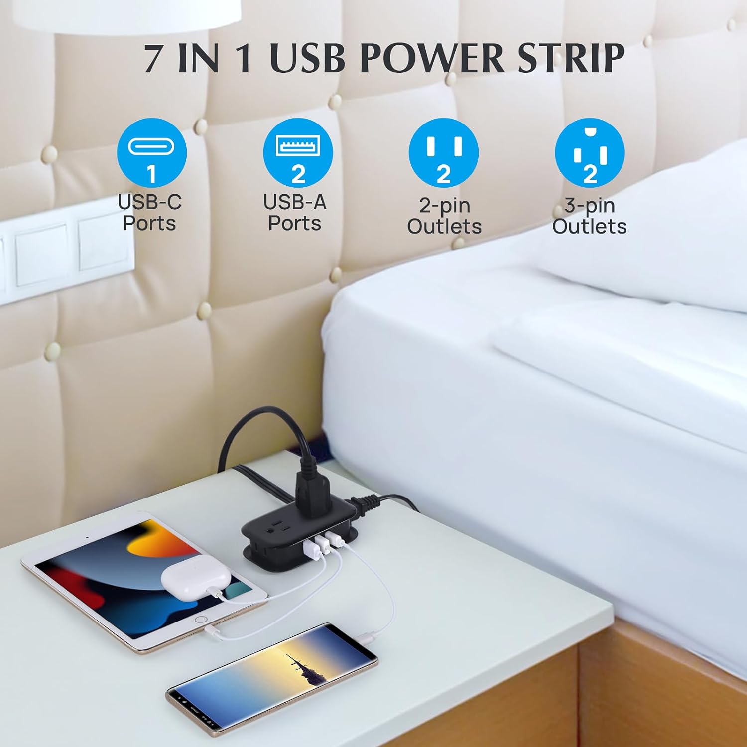 Travel Power Strip Flat Plug, BEVA 4 ft Ultra Thin Flat Extension Cord with USB Ports, 4 Outlets 3 USB Ports(1 USB C), Small Portable Multiple Outlet Extender for Home Office Hotel, Travel Essentials