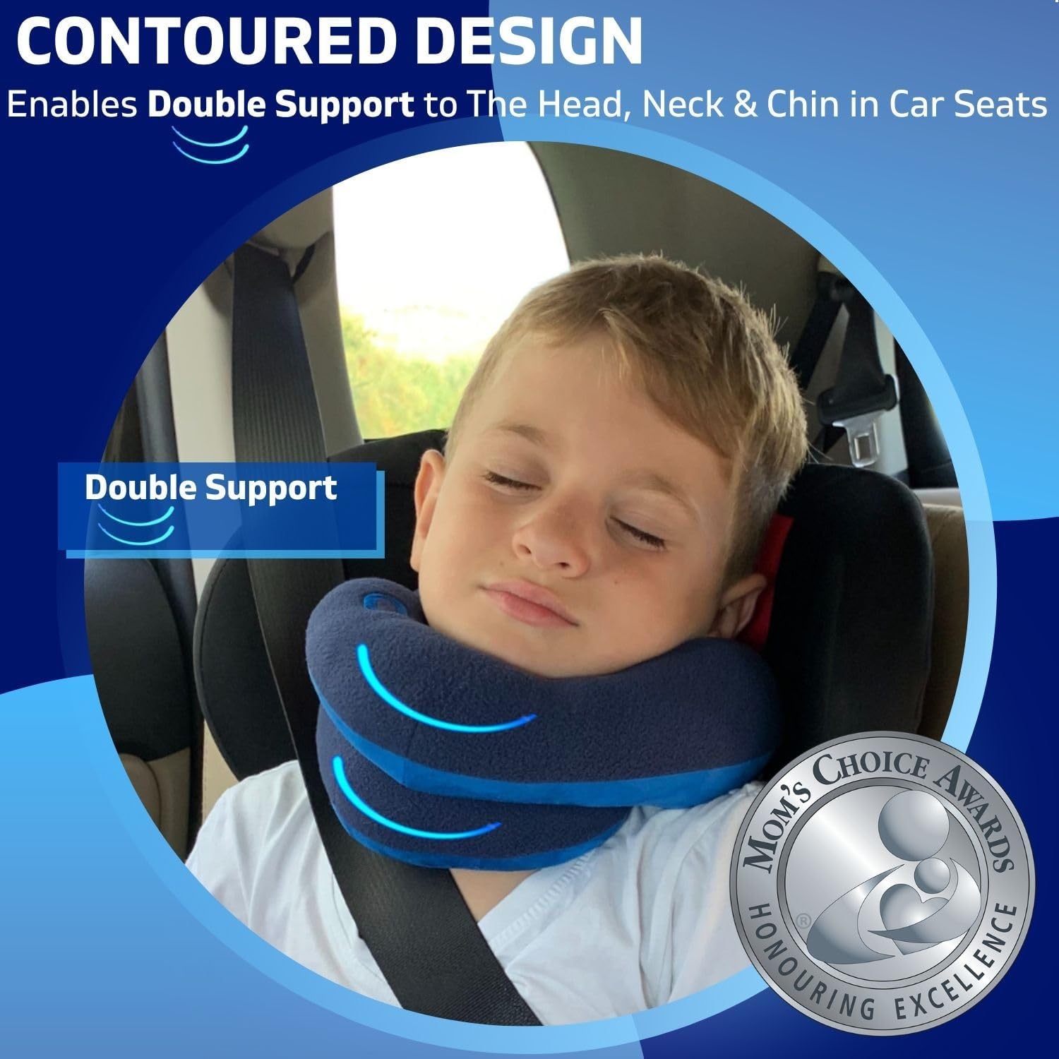 BCOZZY Neck Pillow for Travel Provides Double Support to The Head, Neck, and Chin in Any Sleeping Position on Flights, Car, and at Home, Comfortable Airplane Travel Pillow, Large, Navy