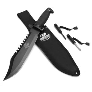 Mossy Oak Survival Hunting Knife with Sheath, 15-inch Fixed Blade Tactical Bowie Knife with Sharpener & Fire Starter for Camping, Outdoor, Bushcraft