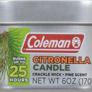 Coleman Pine Scented Citronella Candle with Wooden Crackle Wick - 6 oz Tin