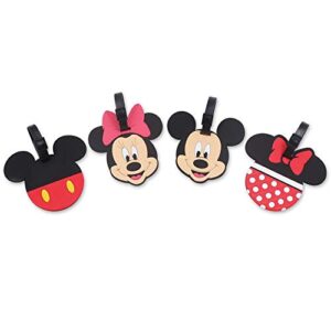 Finex 4 Pcs Set Mickey Minnie Silicone Travel Luggage Baggage Identification Labels ID Tag for Bag Suitcase Plane Cruise Ships with Belt Strap