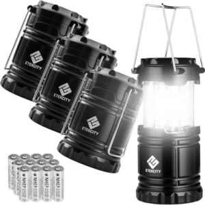 Etekcity Camping Lanterns for Power Outages 4 Pack, Flashlight for Camping Essentials, Emergency Led Battery Operated Lights, Survival Kit and Gear for Hurricane, Black