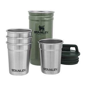 Stanley Adventure Nesting Shot Glass Set, 4 Stainless Steel Shot Glasses with Rugged Metal Travel Carry Case, Camping Gifts, Hammertone Green, 2oz