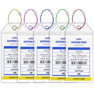 Princess Cruise Ship Luggage Tag Holders, Clear Cruise Luggage Tag Holder Zip Seal with Steel Loops，Fits Printed (Not Mailed), Princess Cruise Ships & Tags for Cruises in, 2024 & 2025（5 Pack）