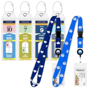 Royal Caribbean Cruise Luggage Tag Holder [4 Pack] & Lanyard for Cruise Ship Cards [2 Pack] Bundle - Large Tag Holders - Cruise Essentials 2024 & 2025 - Clear & Waterproof (Royal & Navy Blue)