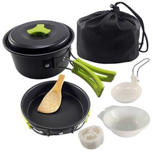 6hftuiiii Cookware Kit Camping Cookware Set 2 Person Camping Gear Campfire Utensils Non-Stick Cooking Lightweight Stackable Pot Pan Bowls Storage Bag (Color : C) (B)