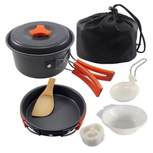 Cookware Kit Camping Cookware Set 2 Person Camping Gear Campfire Utensils Non-Stick Cooking Lightweight Stackable Pot Pan Bowls Storage Bag (Color : C) (A)