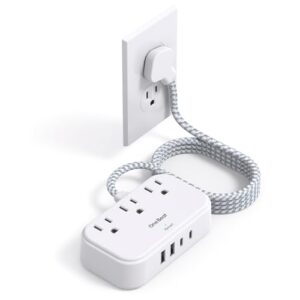 1 Pack Cruise Essentials, 5 Ft Flat Extension Cord, 3 Outlets 4 USB Ports(2 USB C) Flat Plug Power Strip, USB Charging Station with Non Surge Protector for Cruise Ship, Travel, Dorm Room Essentials